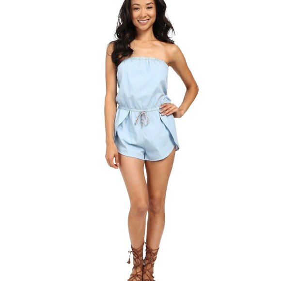 Vans Women's Mars Light Blue Denim Chambray Romper Size Large Removable Straps - Picture 1 of 7